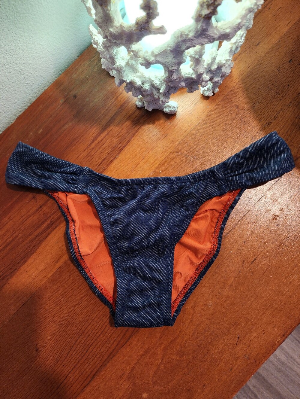 NEW! SOFIA Sz S Denim Color With Orange Lining Bikini Bottoms